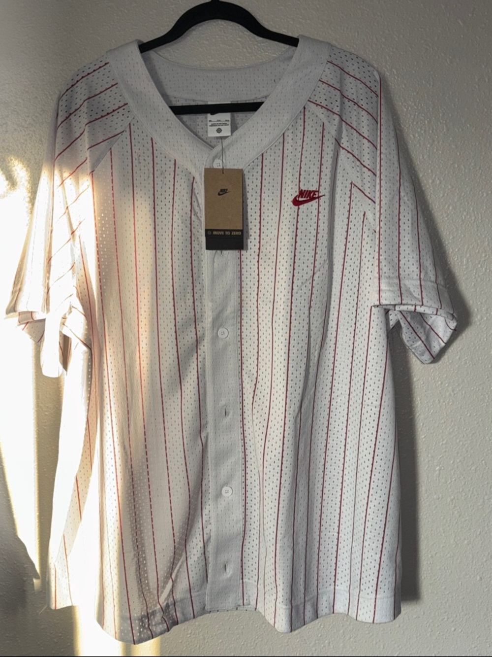 Nike White Baseball Jersey with Red Pinstripes